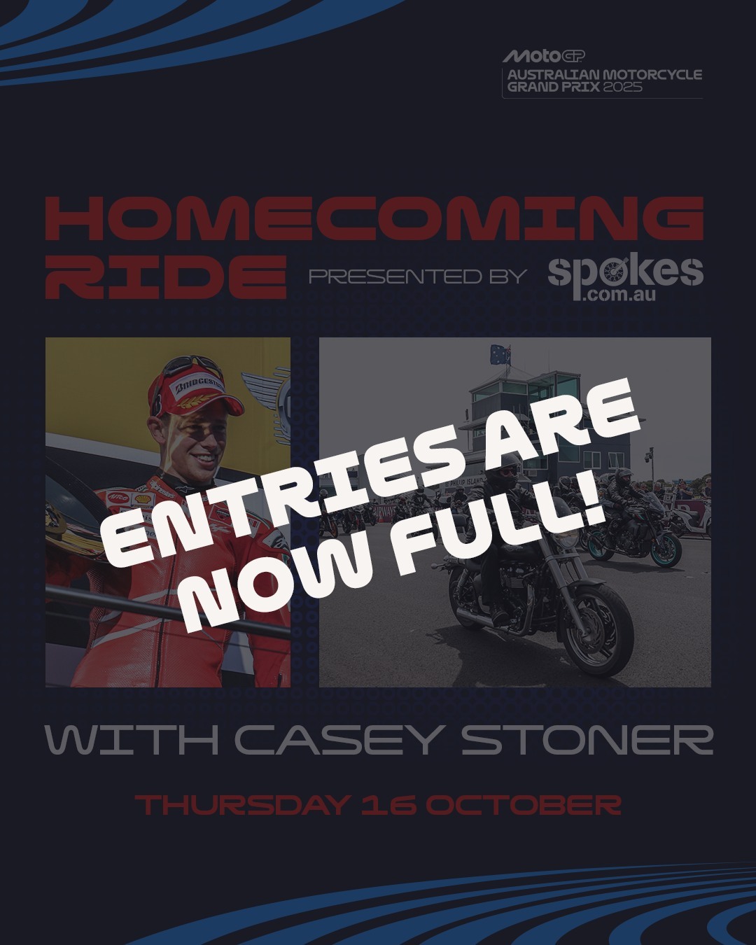Entries for the Homecoming Ride are full.